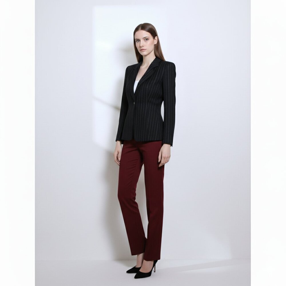 Armani Collezioni Striped Wool Blend Blazer Black White Women 8